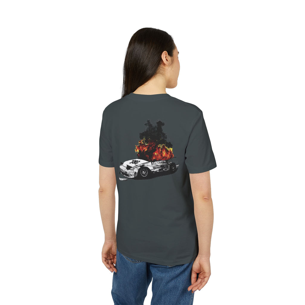 Graphic Tee — Burning Car with Forest Fire Illustration