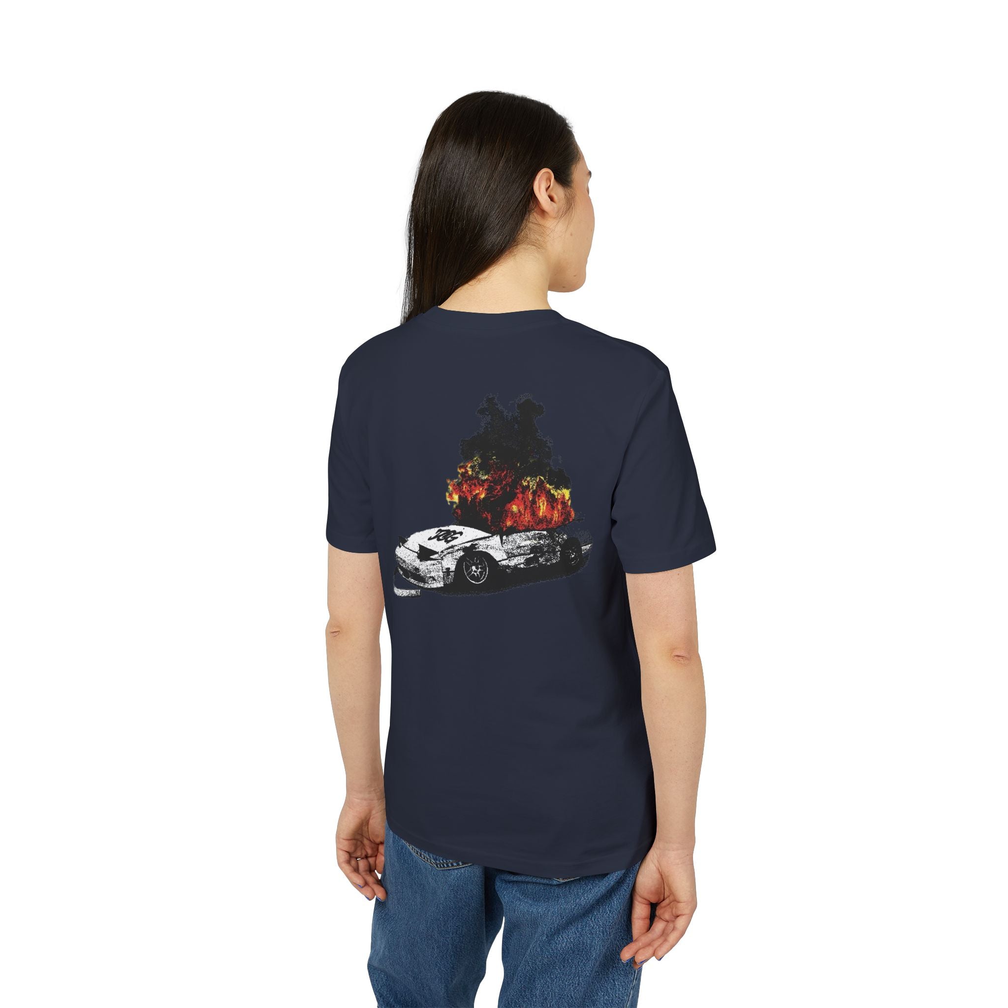 Graphic Tee — Burning Car with Forest Fire Illustration