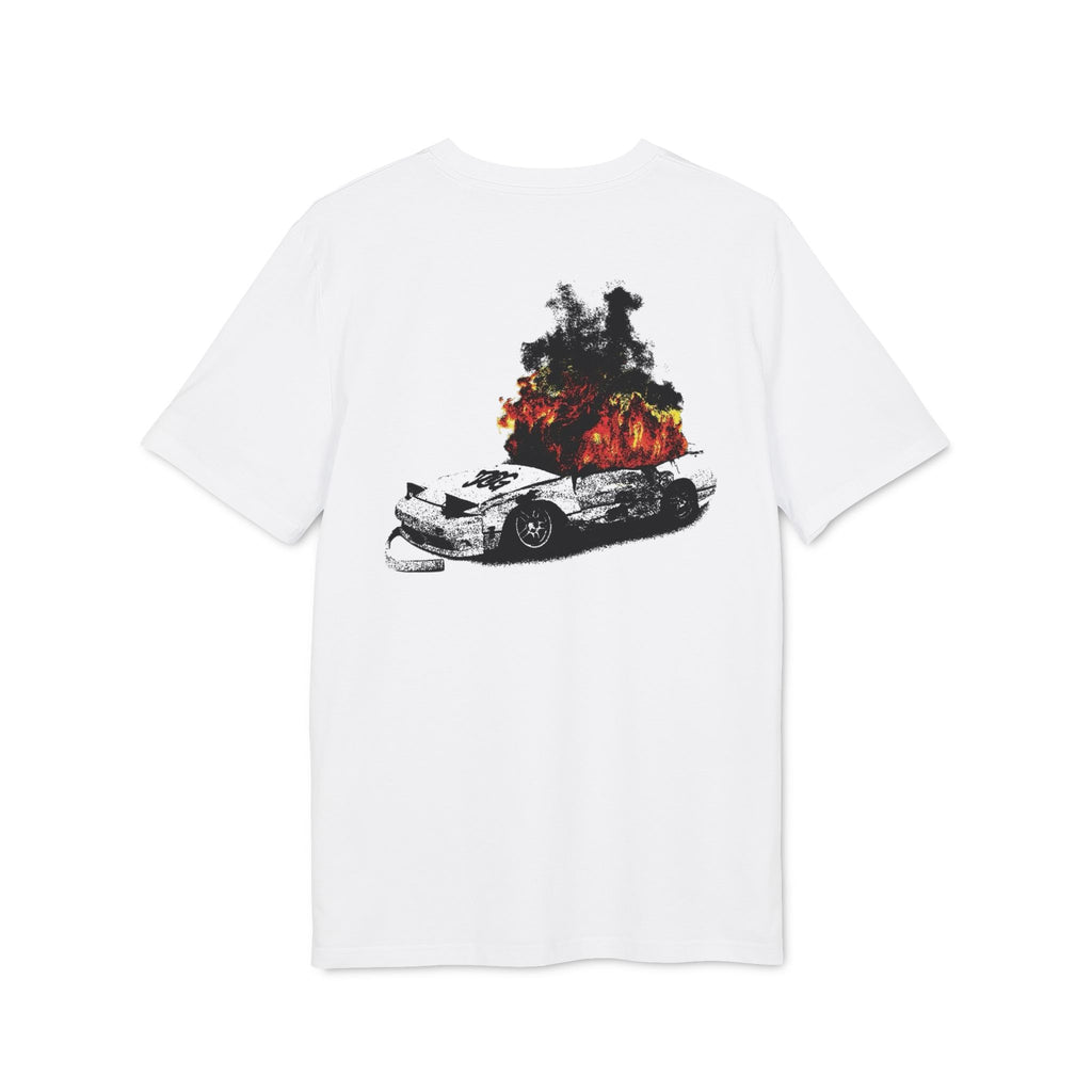 Graphic Tee — Burning Car with Forest Fire Illustration