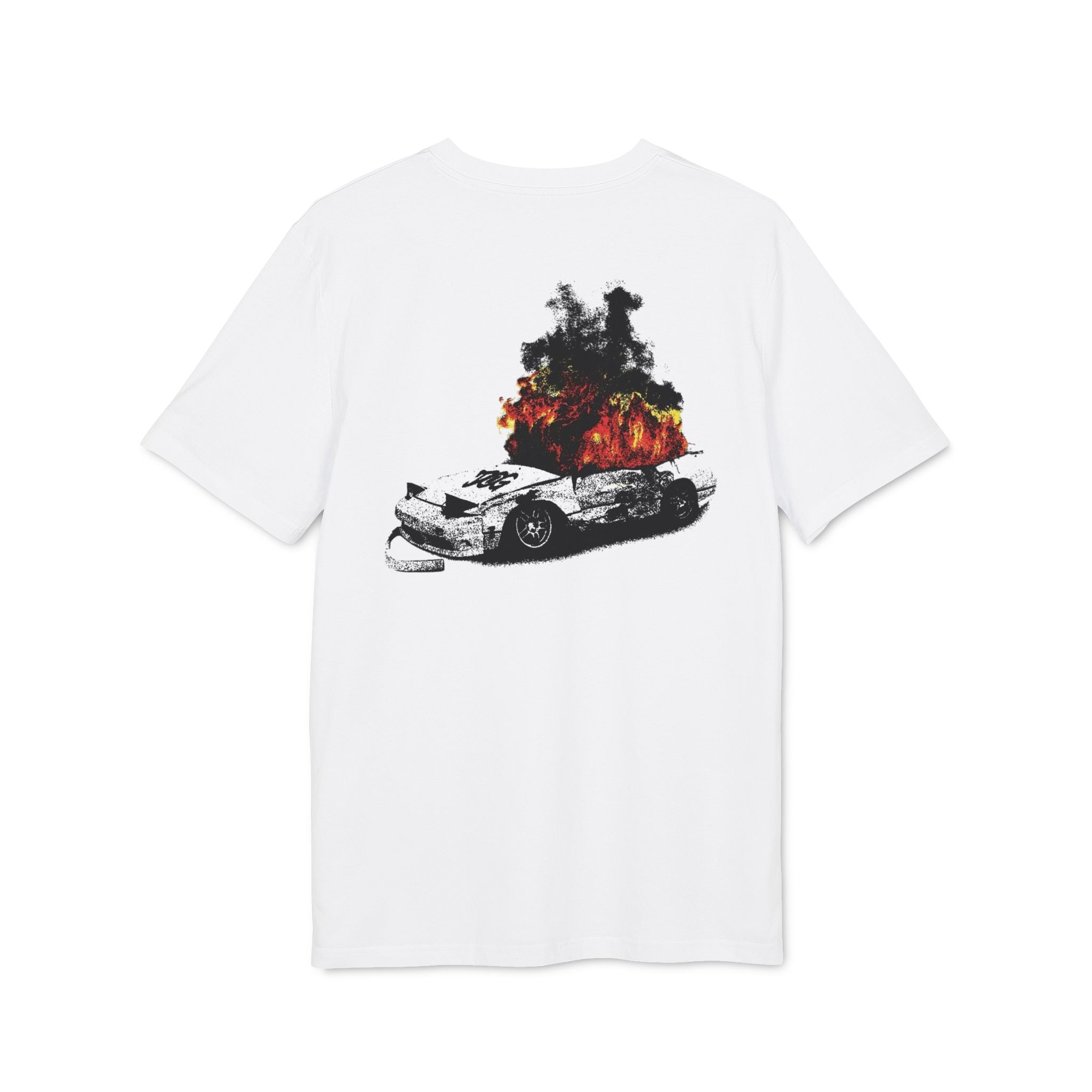 Graphic Tee — Burning Car with Forest Fire Illustration