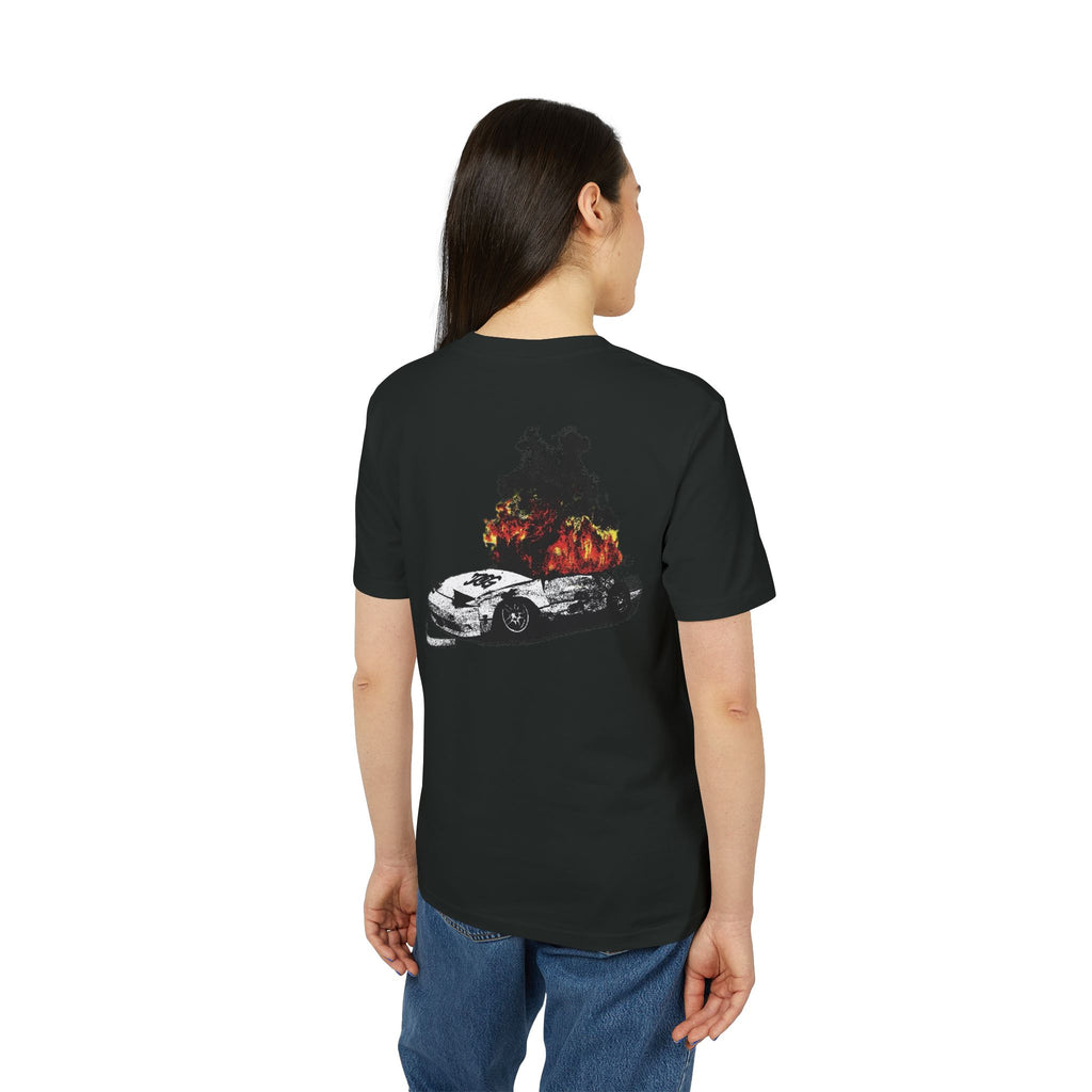 Graphic Tee — Burning Car with Forest Fire Illustration