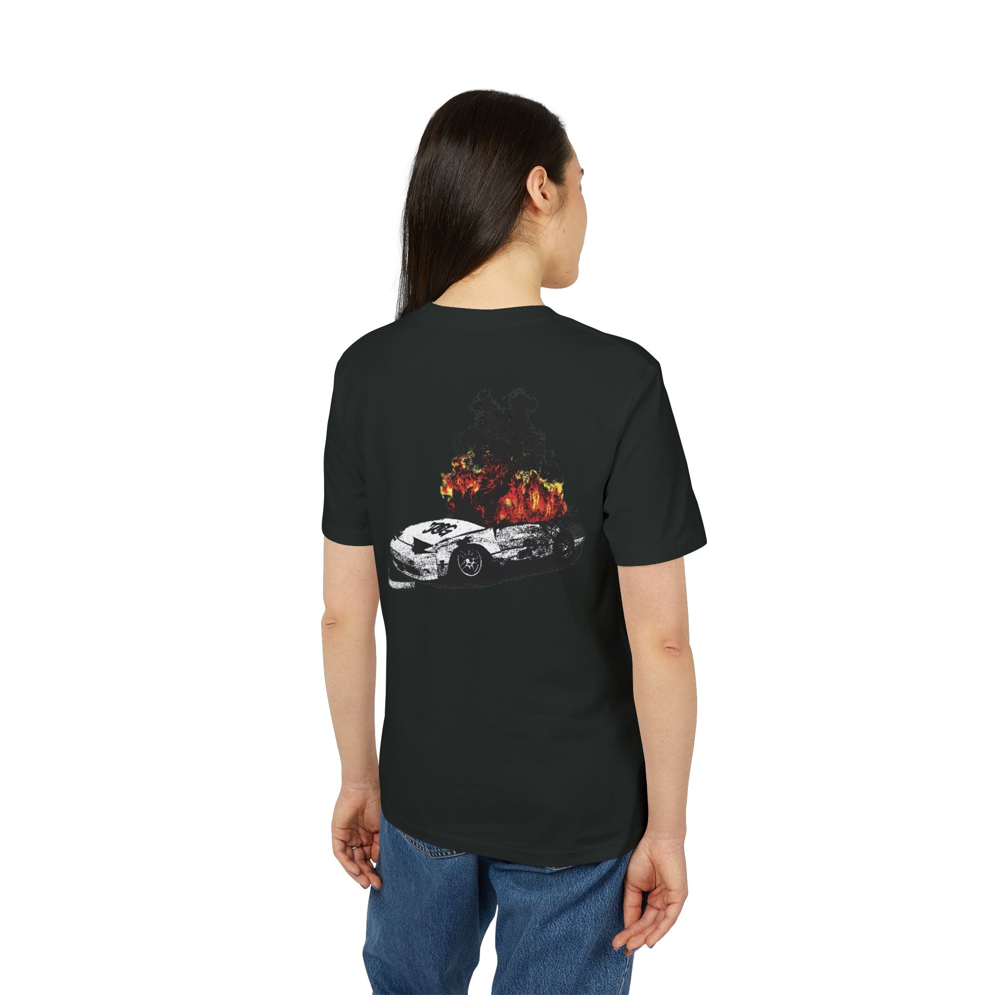 Graphic Tee — Burning Car with Forest Fire Illustration