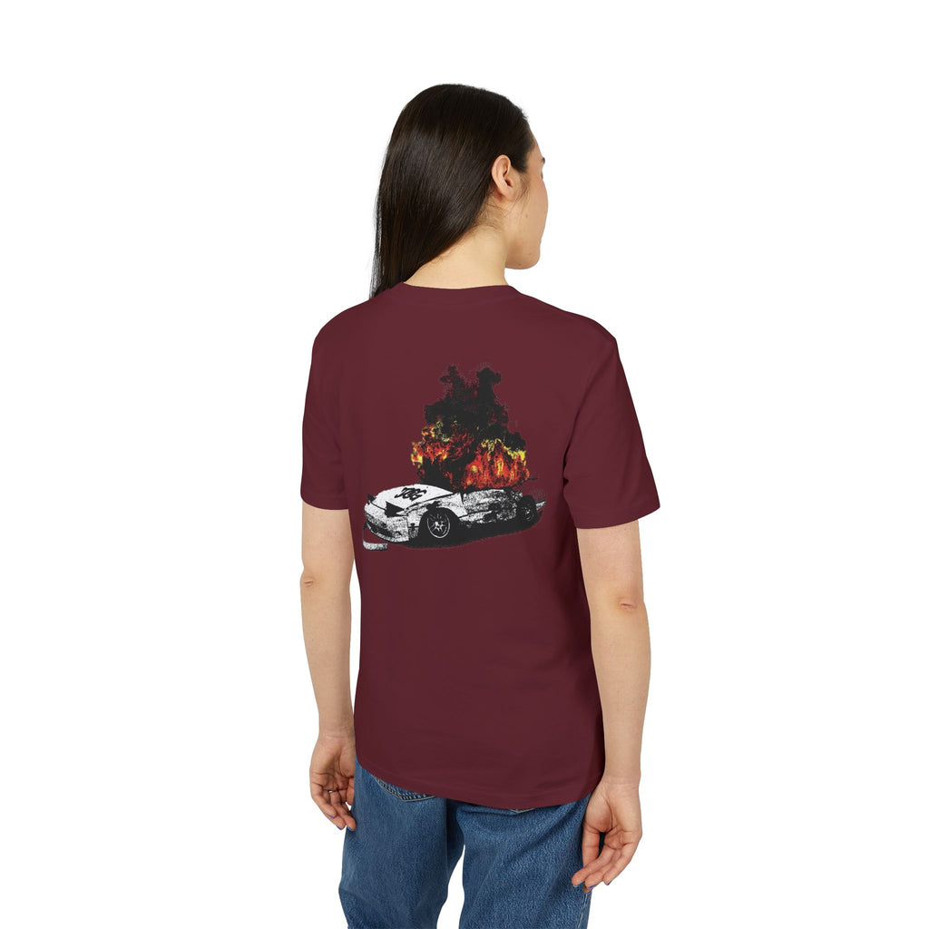 Graphic Tee — Burning Car with Forest Fire Illustration