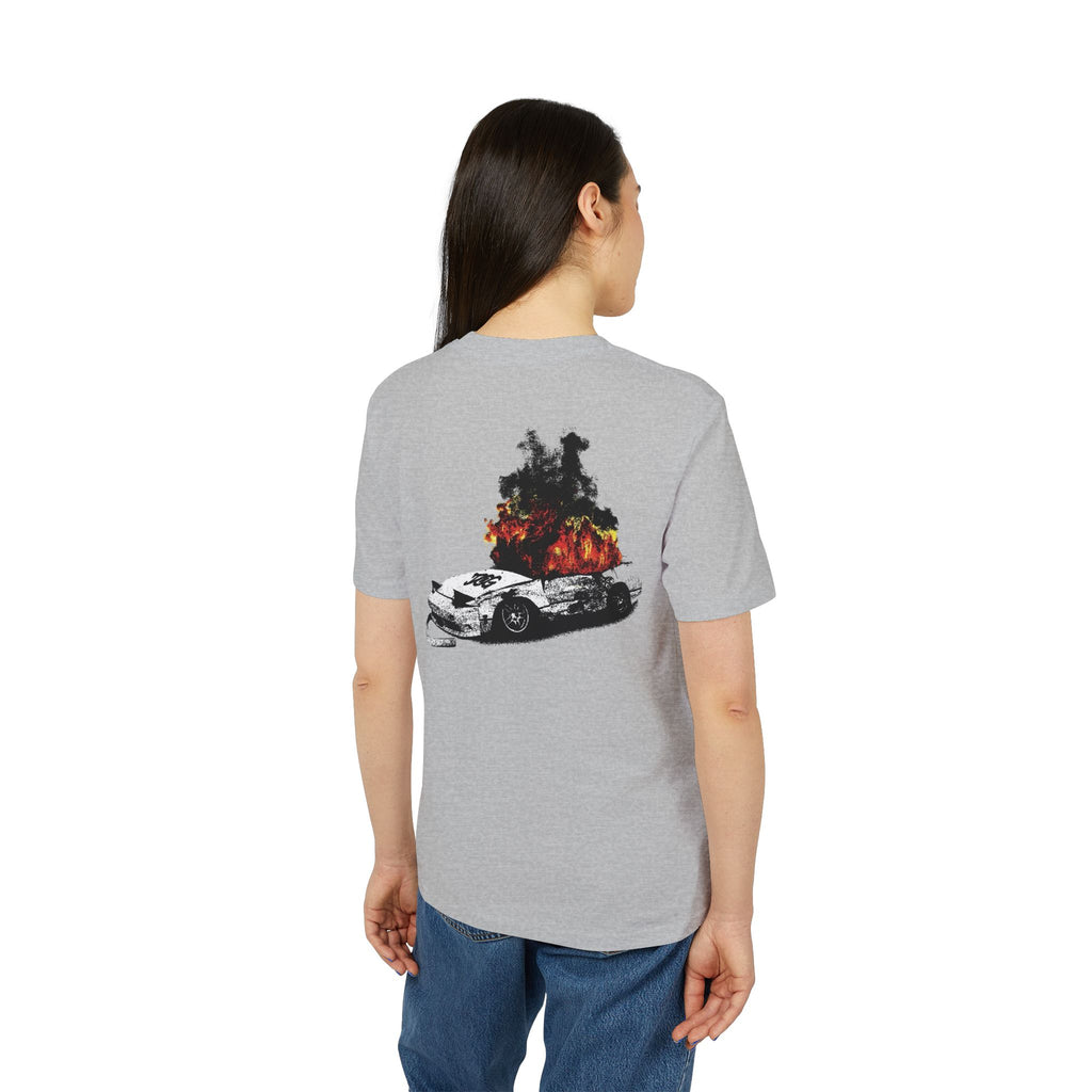 Graphic Tee — Burning Car with Forest Fire Illustration