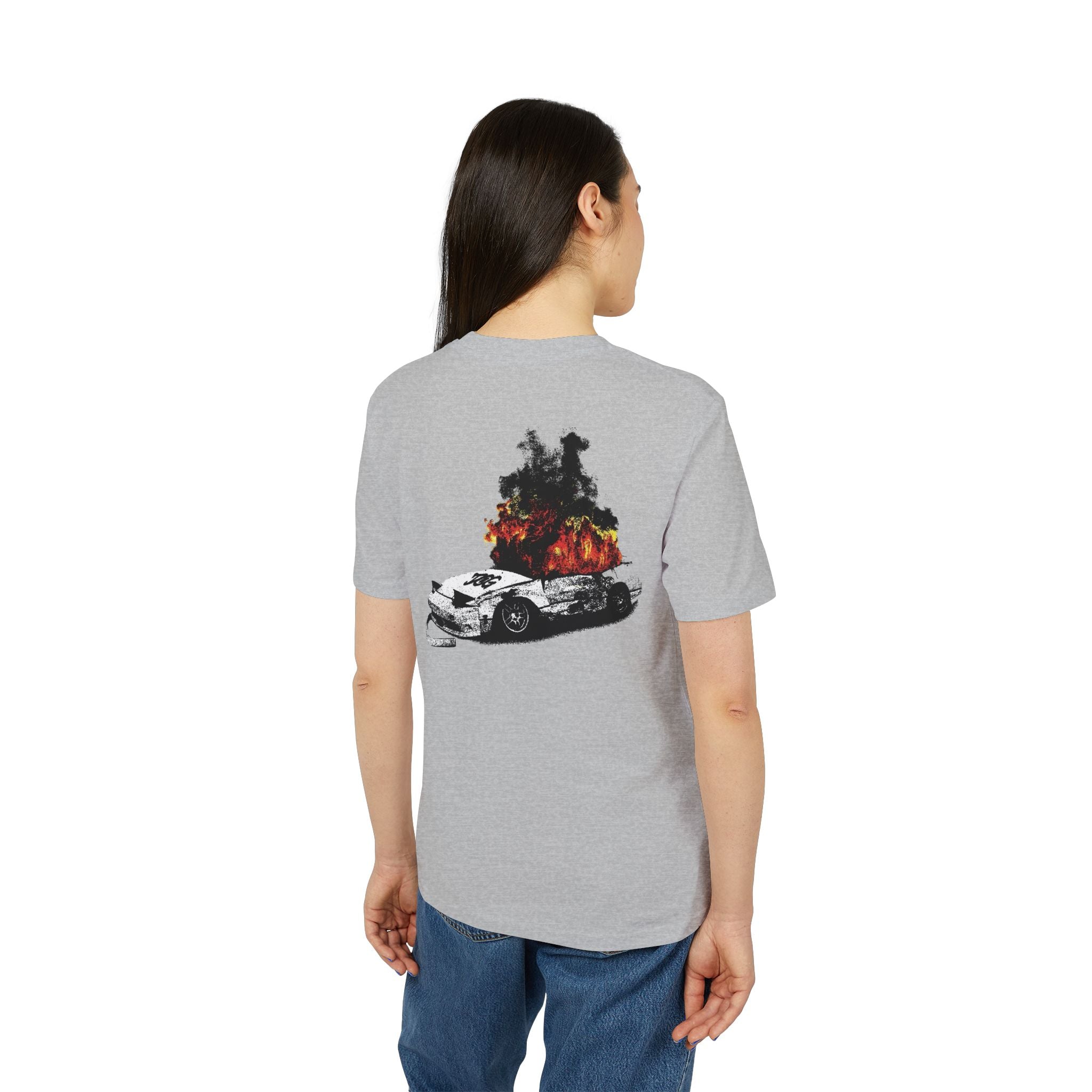Graphic Tee — Burning Car with Forest Fire Illustration