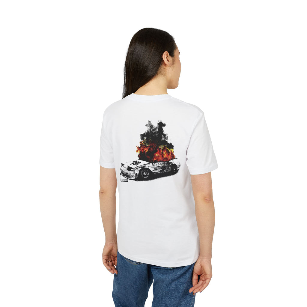 Graphic Tee — Burning Car with Forest Fire Illustration