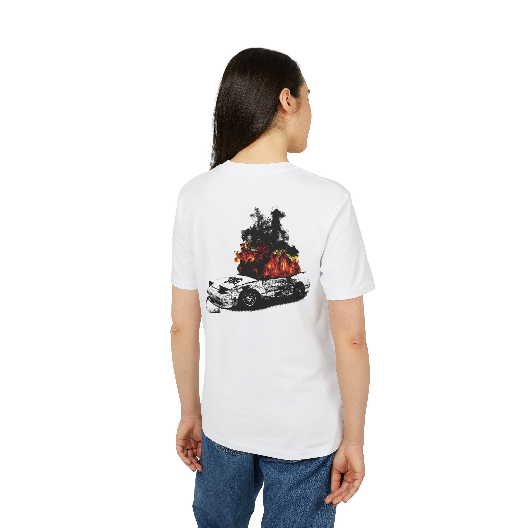 Graphic Tee — Burning Car with Forest Fire Illustration