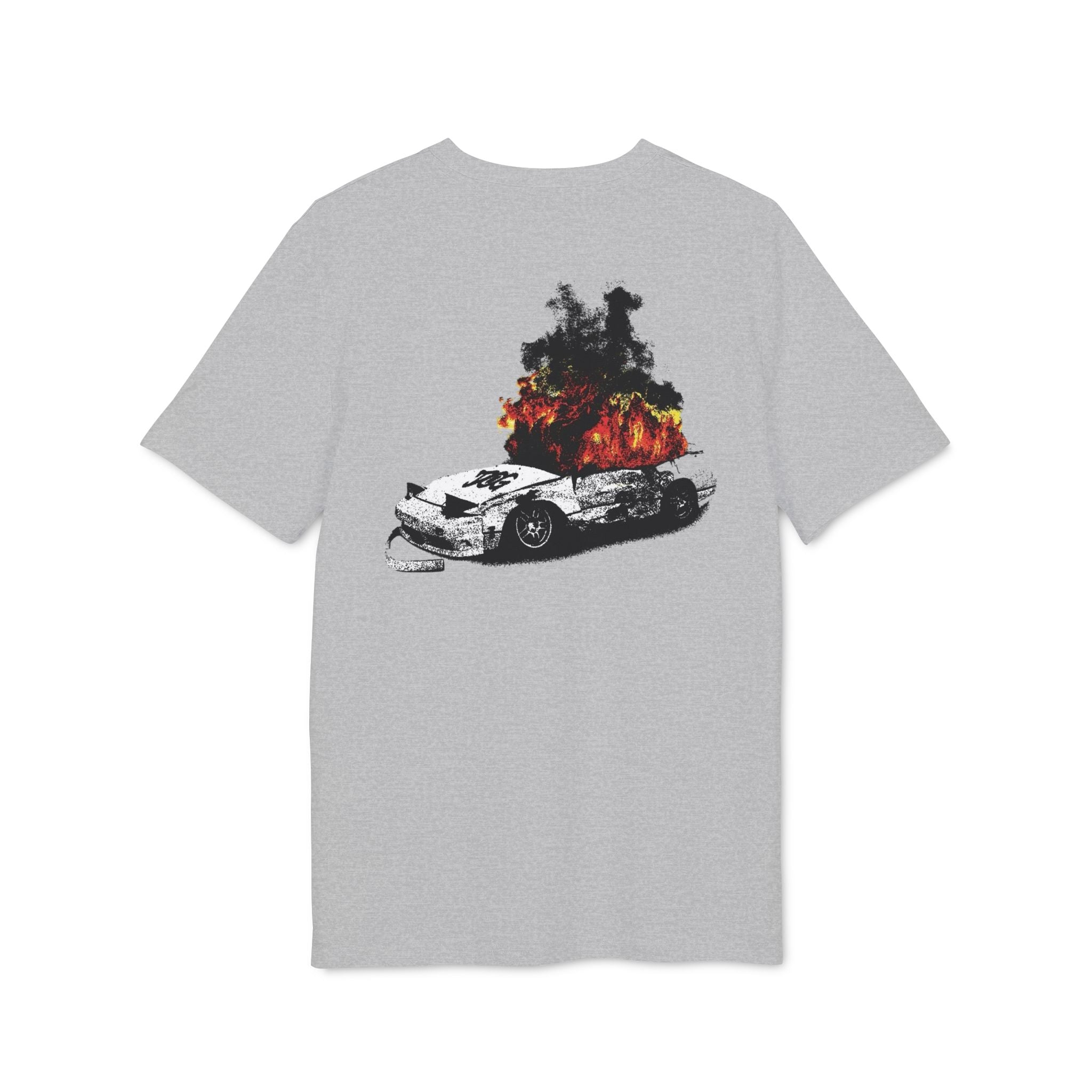 Graphic Tee — Burning Car with Forest Fire Illustration
